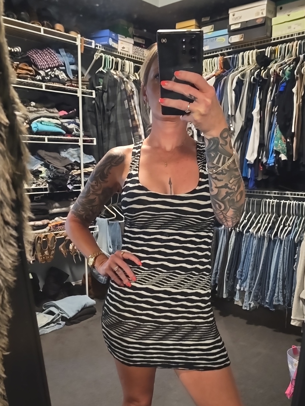 Black & Cream Zebra Print Mini Dress - Scoop Neck